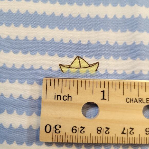 Lisette Boats Fabric 2011 Fabric Traditions 29x44 Blue Waves Yellow Paper Ships - Picture 2 of 9